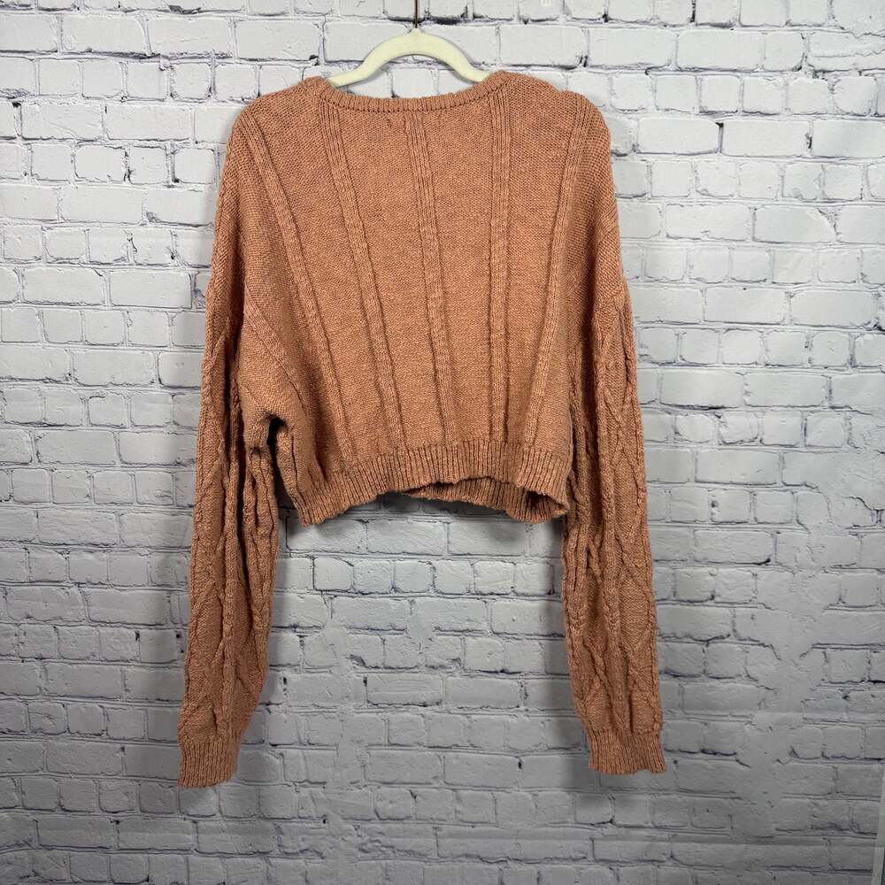 Forever 21 Cropped Sweater Blush Diamond Pattern Cable Knit Size Small - Picture 3 of 8